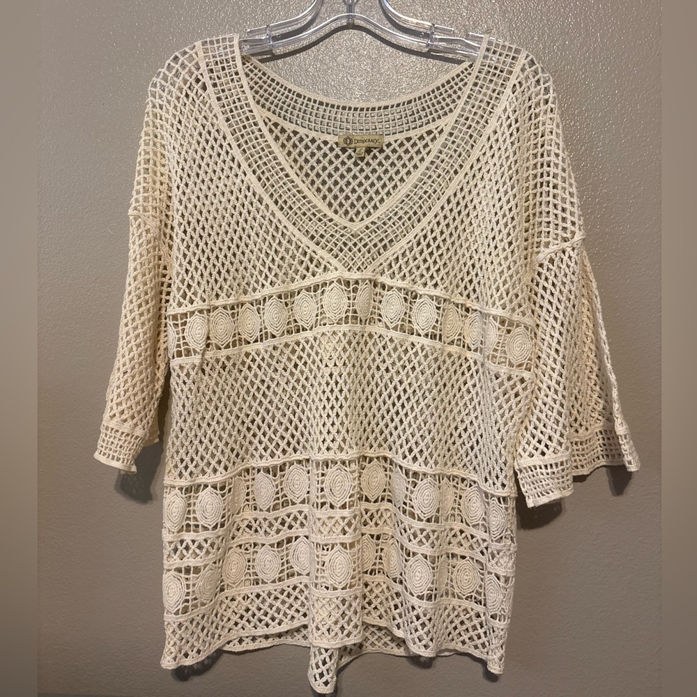 Democracy Ivory Crochet Knit Top
